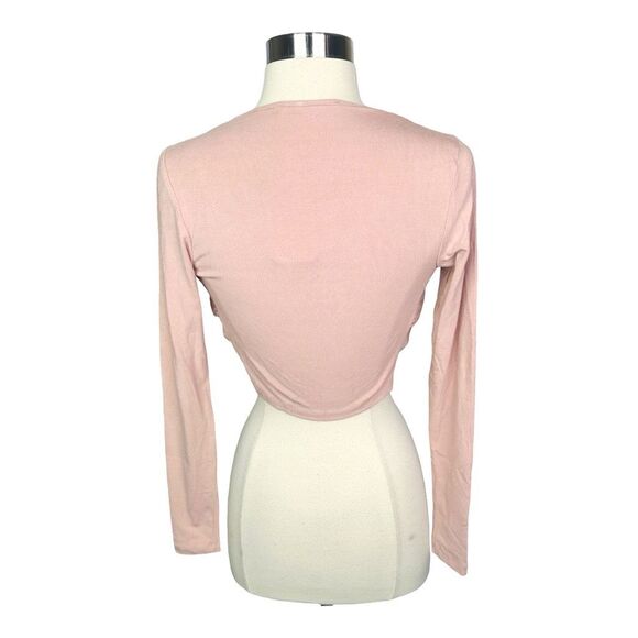 Elodie Mauve Twist Front Long Sleeve Crop Top - Size Small - Picture 4 of 5